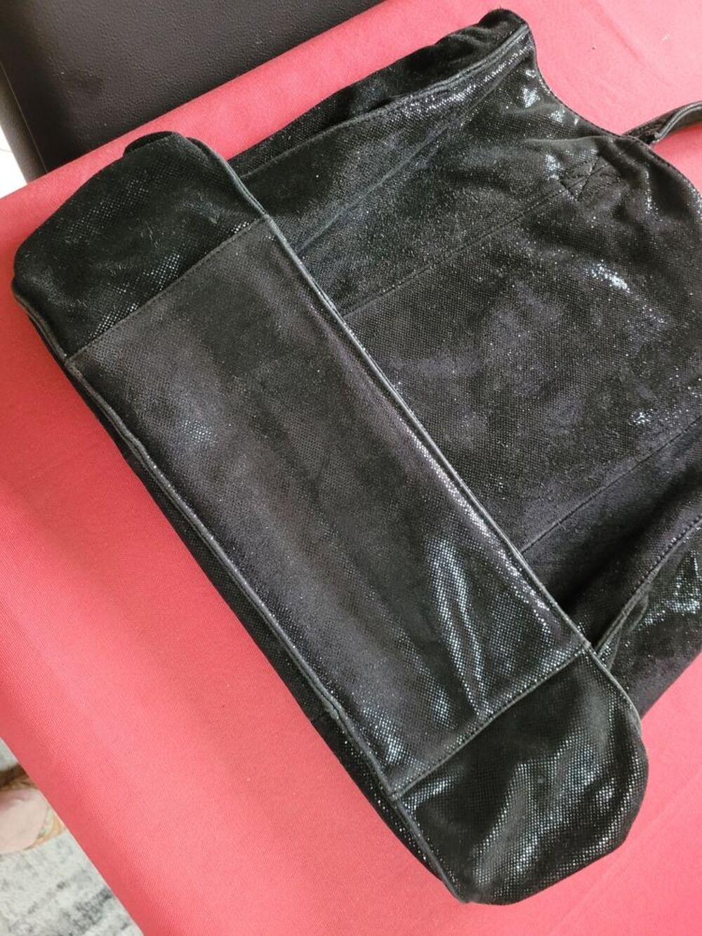 Grand Sac Cabas XL100% cuir,Noir paillet&eacute;, PETITE MENDIGOTE Maroquinerie