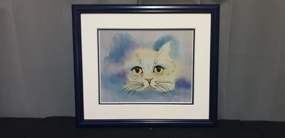 Tableau peinture sur soie "Chat" Décoration