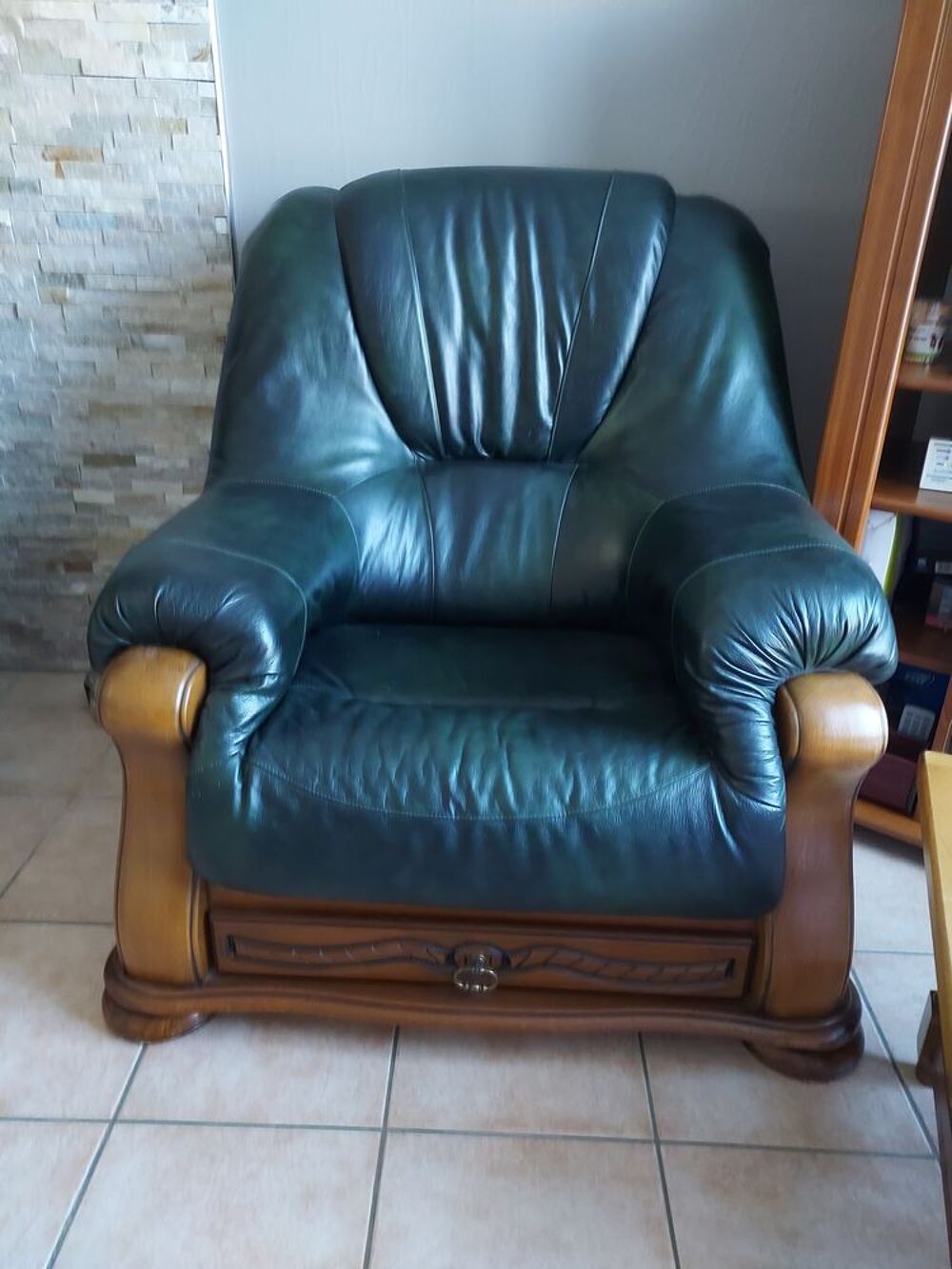 Fauteuil en Cuir Vert Classique Meubles