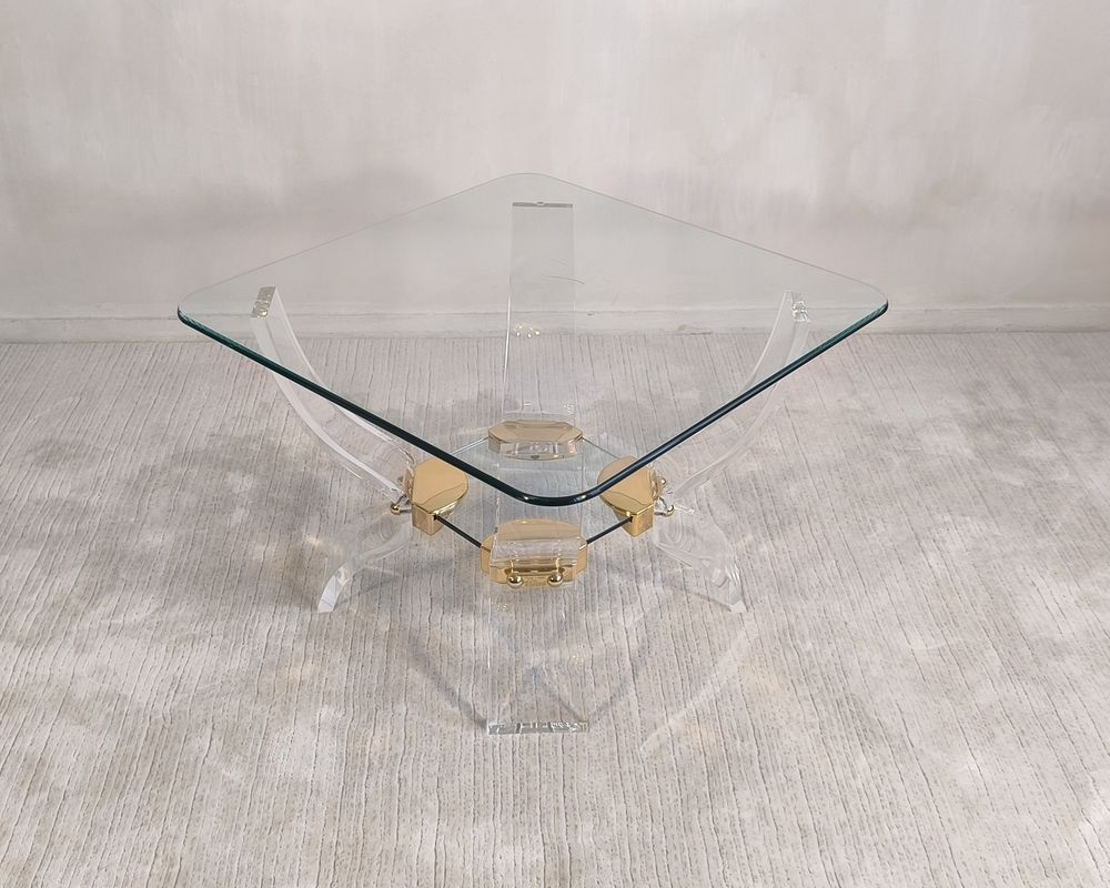 Table basse Lucite &amp; Laiton ? Style Hollywood Regency Meubles