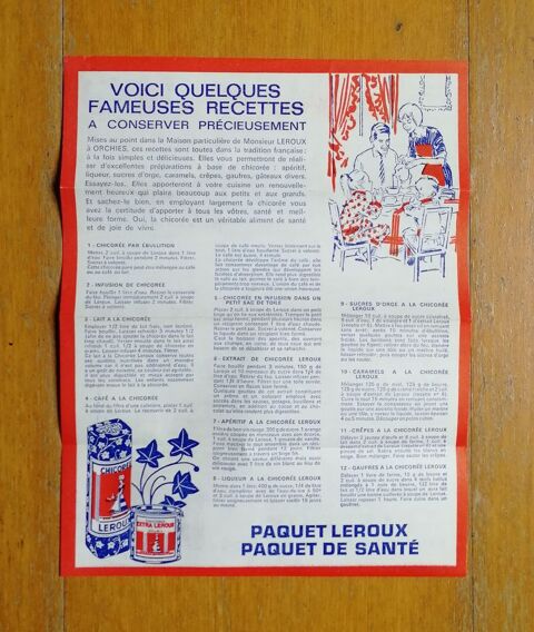 Fiche publicitaire recettes Chicor�e LEROUX - ann�es 50 8 Argenteuil (95)