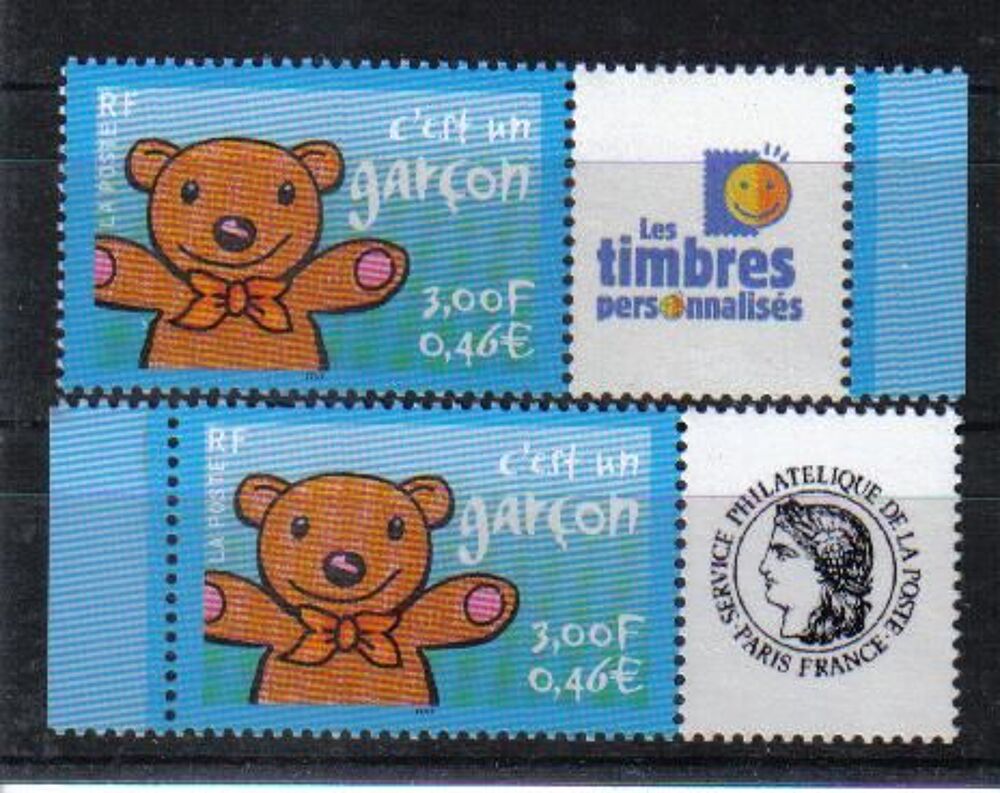 lot de 2 timbres personnalis&eacute;s no 3431 de 2001 
