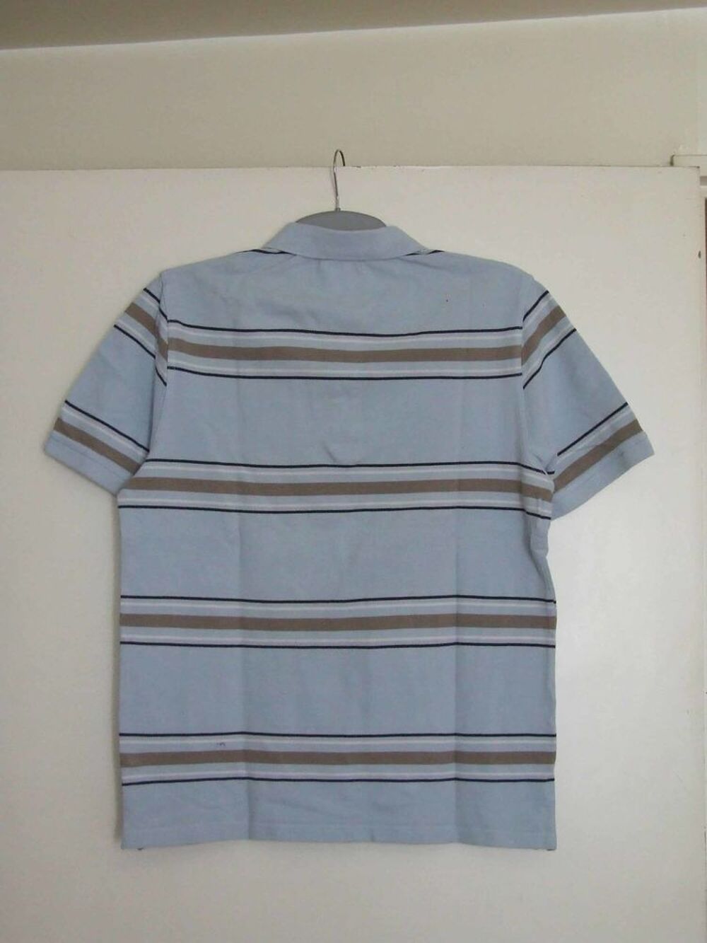 Polo ray&eacute; manches courtes, BRICE, Bleu ciel, Taille L, TBE Vêtements