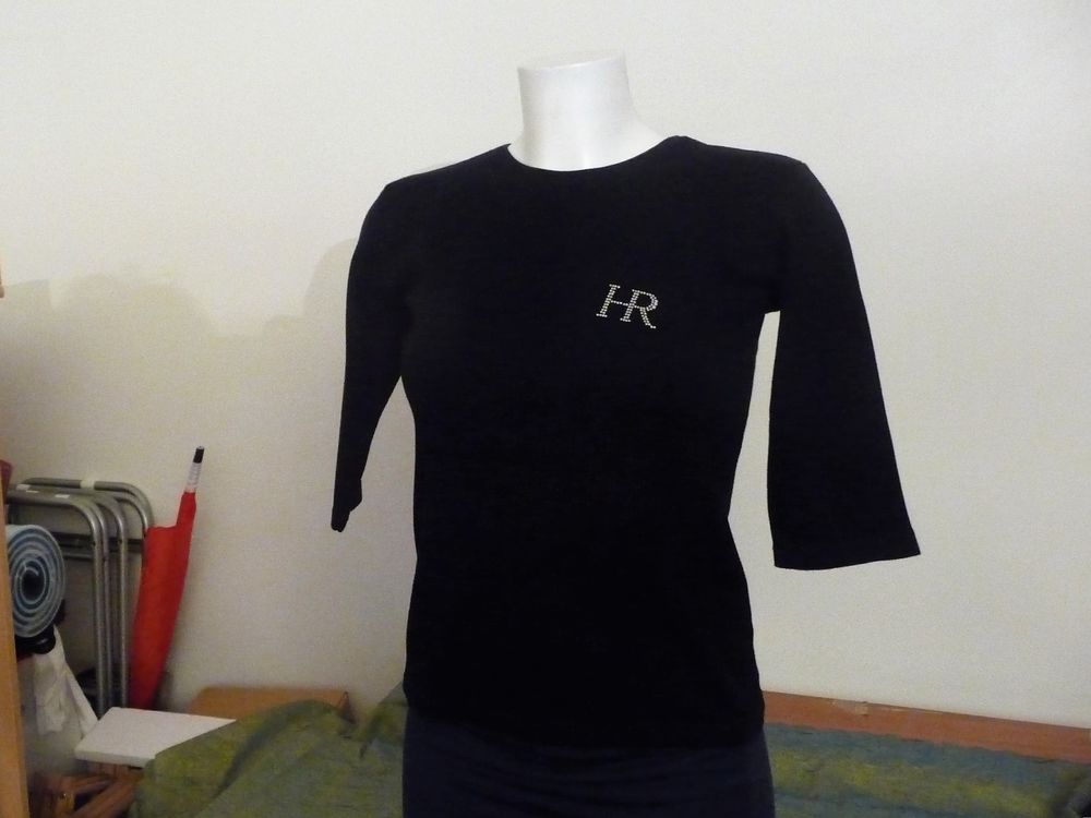 Top/ Tee Shirt en 100% Coton Noir &agrave; Manches 3/4- Taille S Vêtements
