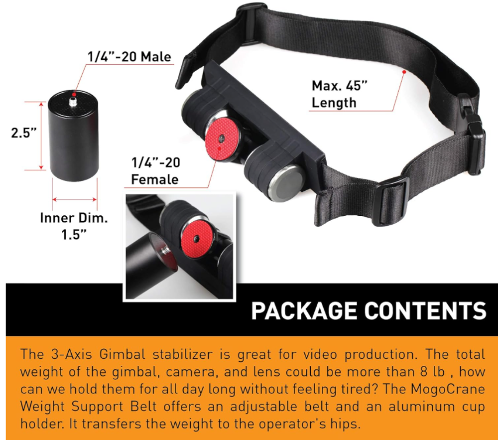 Ceinture support stabilisateur vid&eacute;o Gimbal - MogoCrane Photos/Video/TV