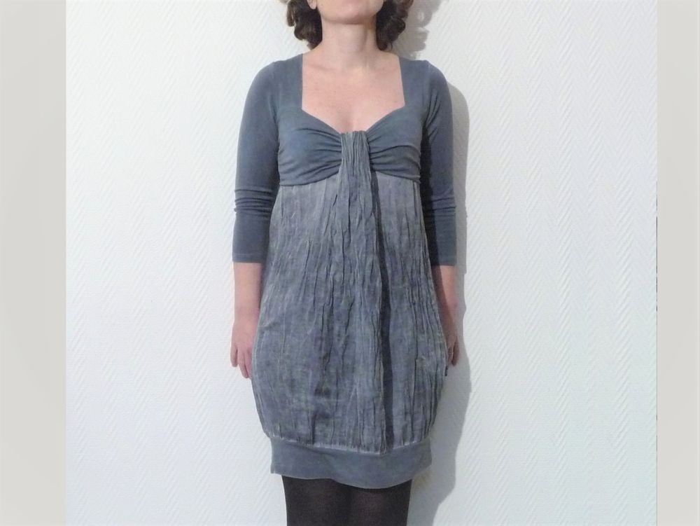Robe en Soie et Viscose Bleu &agrave; Manches 3/4- Neuf- Vulcano Vêtements