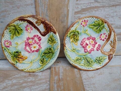 Deux Assiettes Faïence Barbotine Onnaing Majolica Art Nouvea 35 Loches (37)