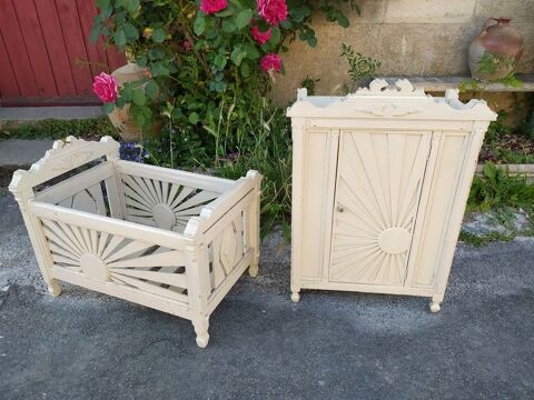 Anciens Meubles de Poupée Lit et Armoire Bois XIXème 150 Loches (37)