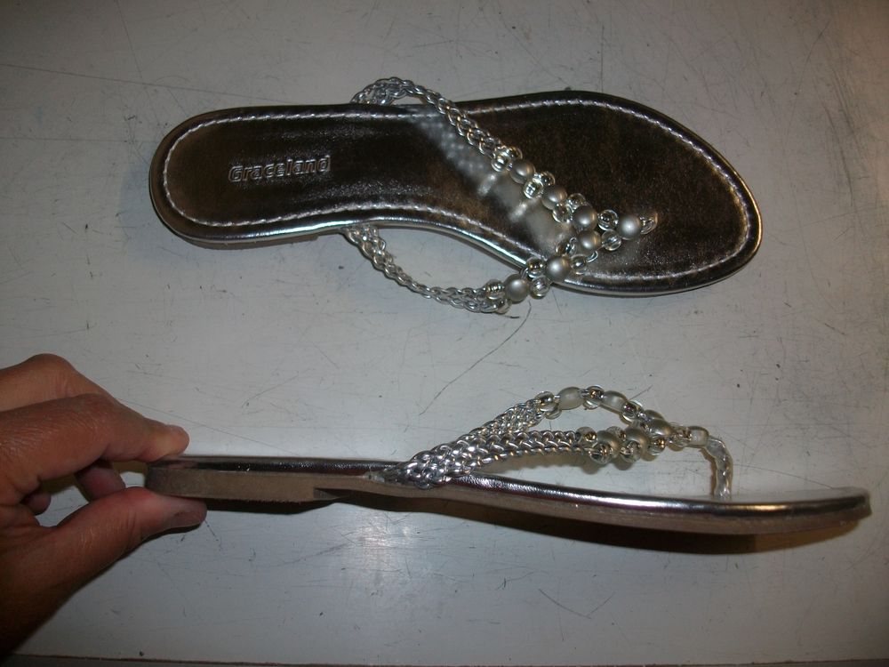 Tongs Argent&eacute;s &agrave; Perles pt 38-neuves Chaussures