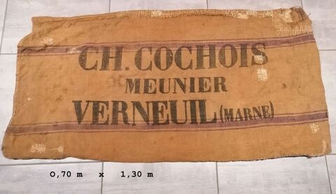 Sac de blé du moulin de Verneuil (Marne) 1930. Déco vintage. 40 Auxerre (89)