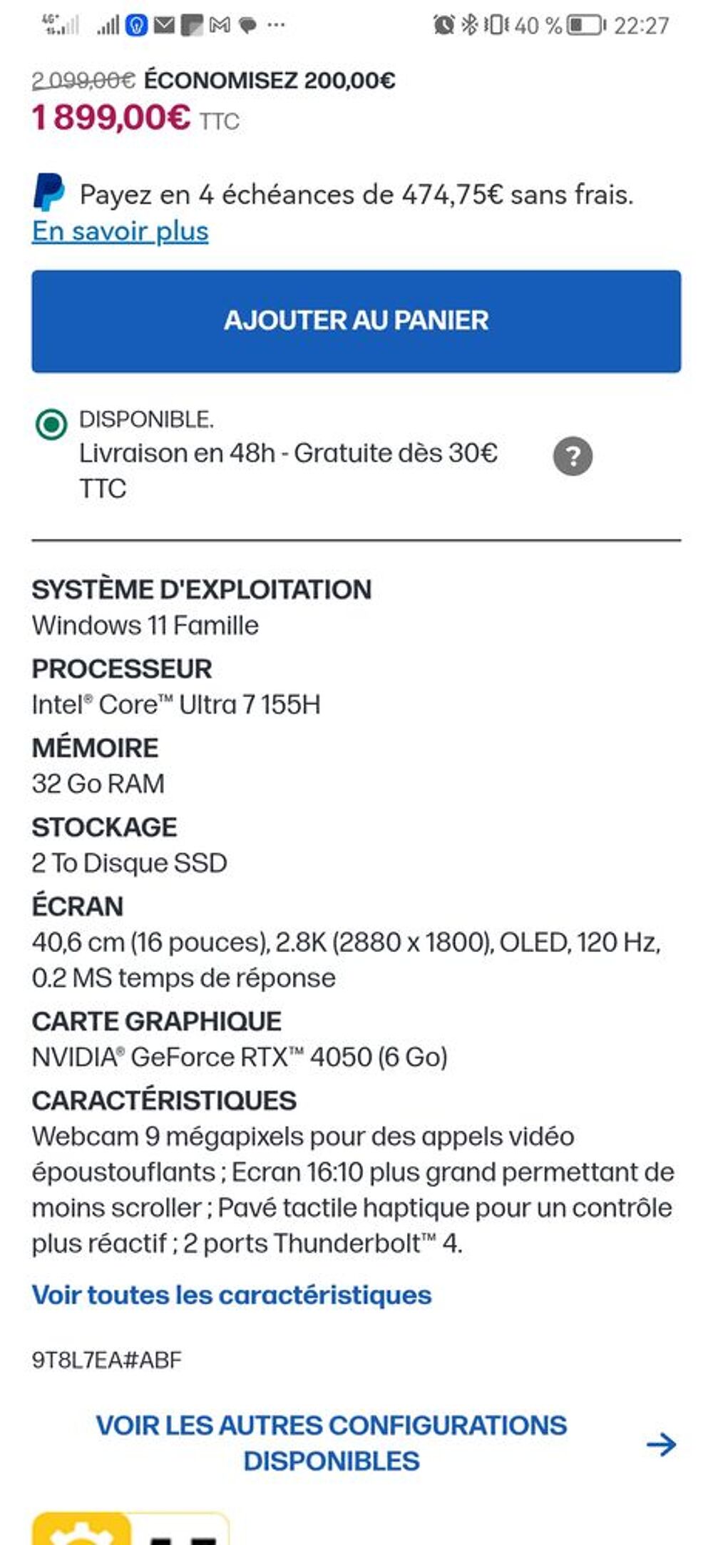 Hp spectre x360 16-aa0003nf Matériel informatique