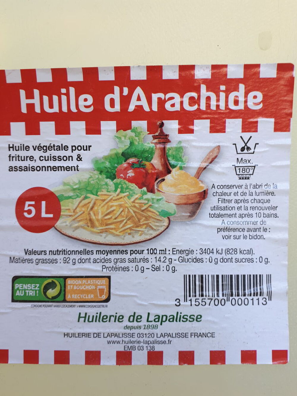 2 Bidons neufs de 5 litres d'huile d'arachide Cuisine