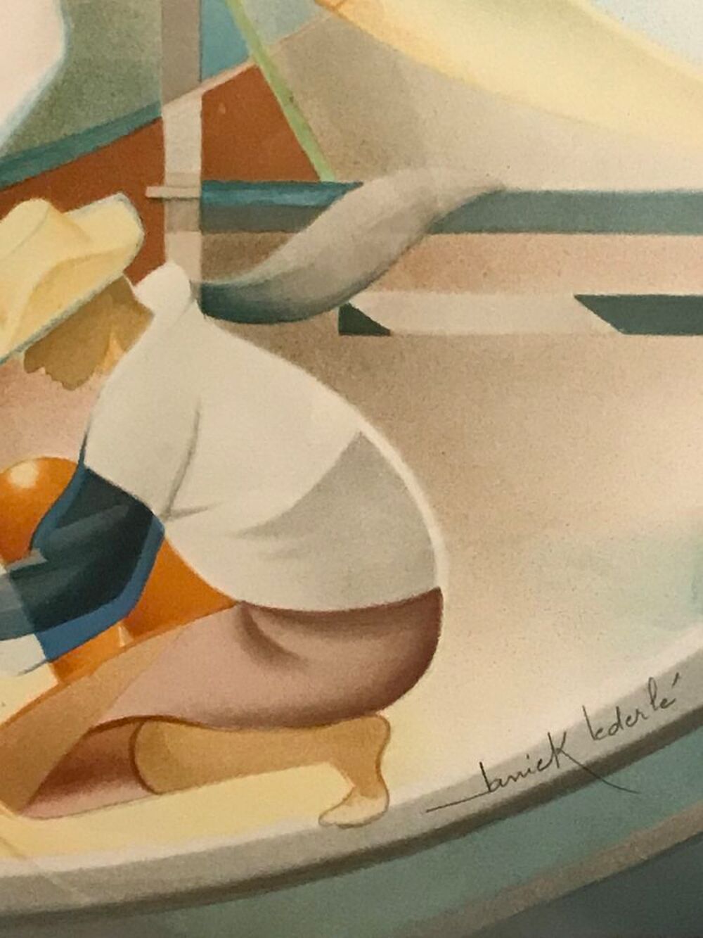 Lithographie originale Jannick Lederl&eacute; - Retour de p&ecirc;che 
