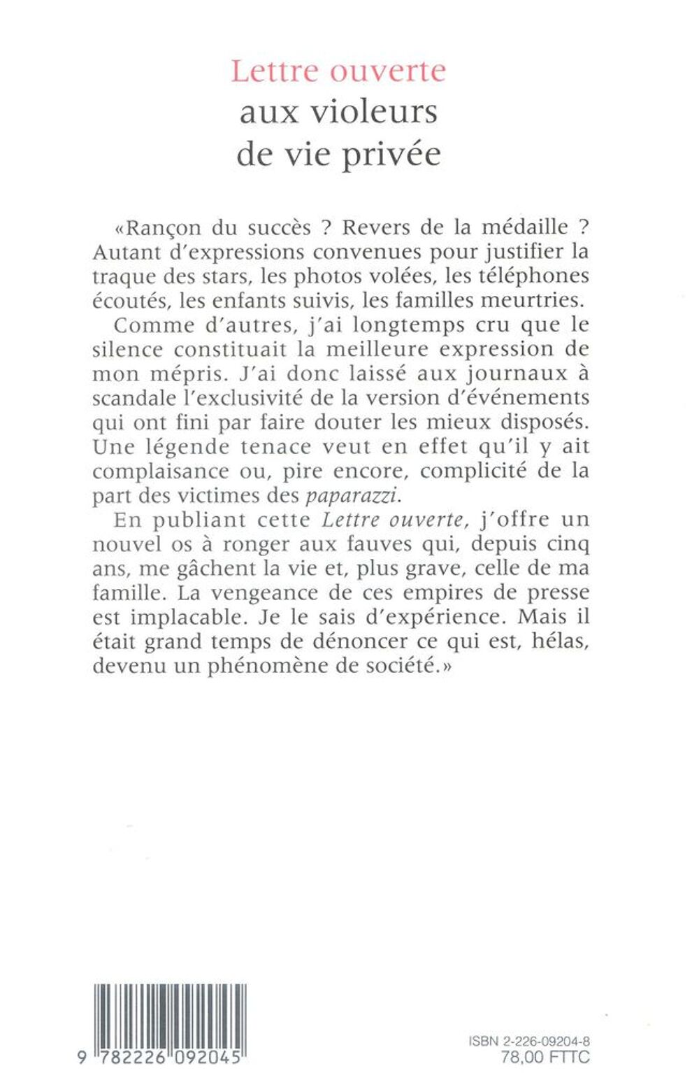 Lettre ouverte aux violeurs de vie privee Livres et BD