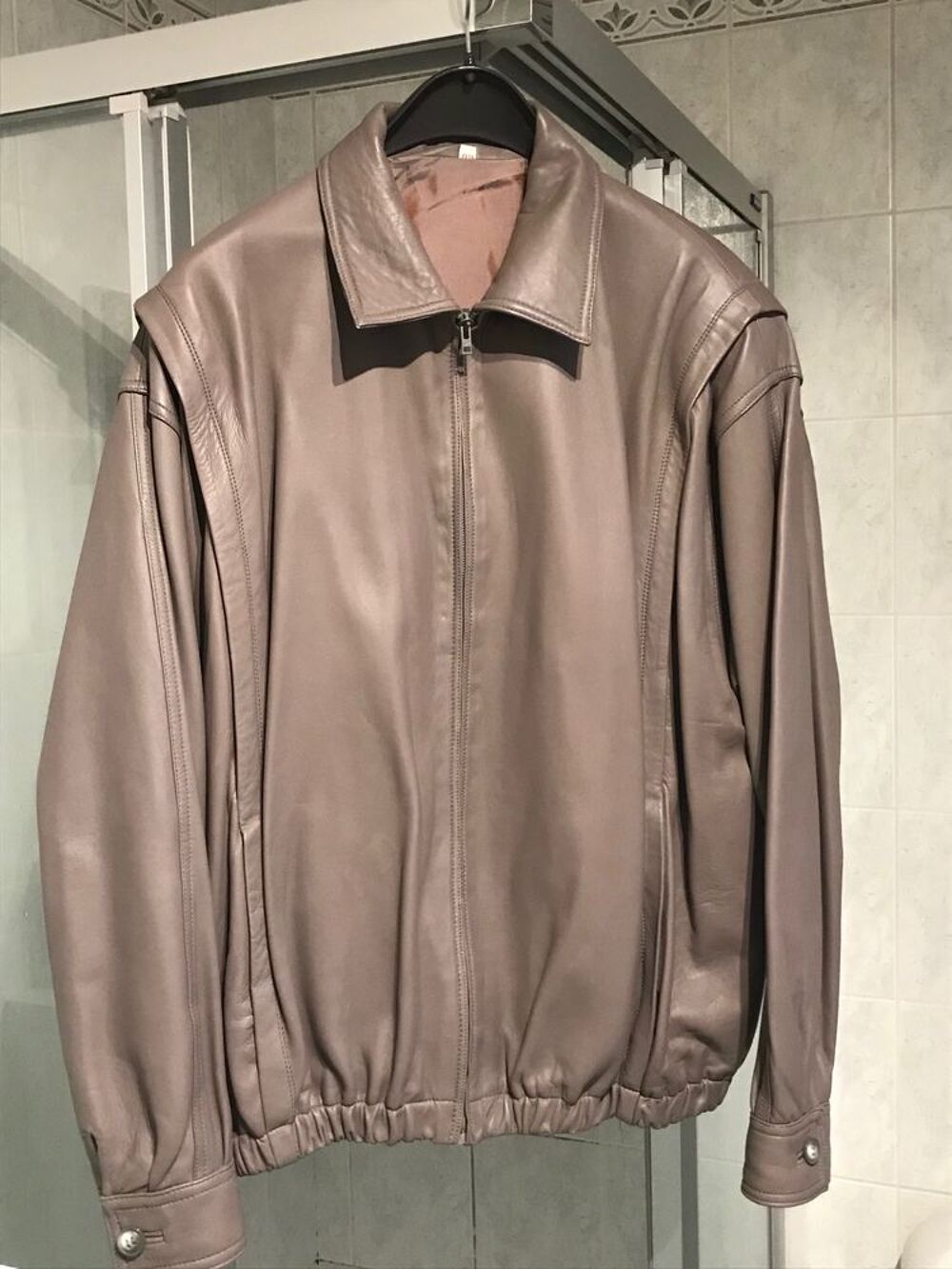 Veste en cuir couleur Gris Vêtements