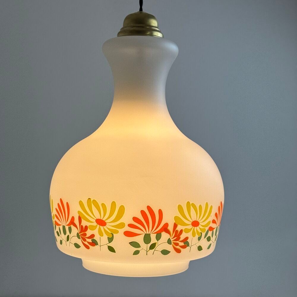 ANCIENNE GRANDE SUSPENSION OPALINE 1970 VINTAGE Décoration