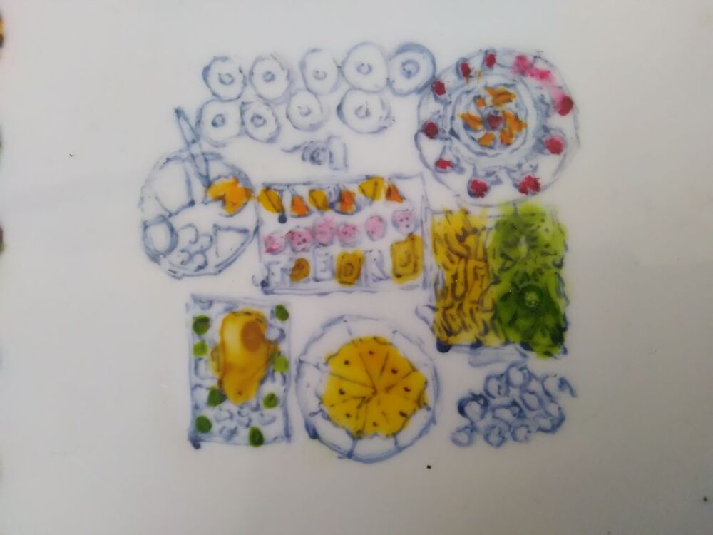 plat &agrave; g&acirc;teau peint main carr&eacute; Cuisine