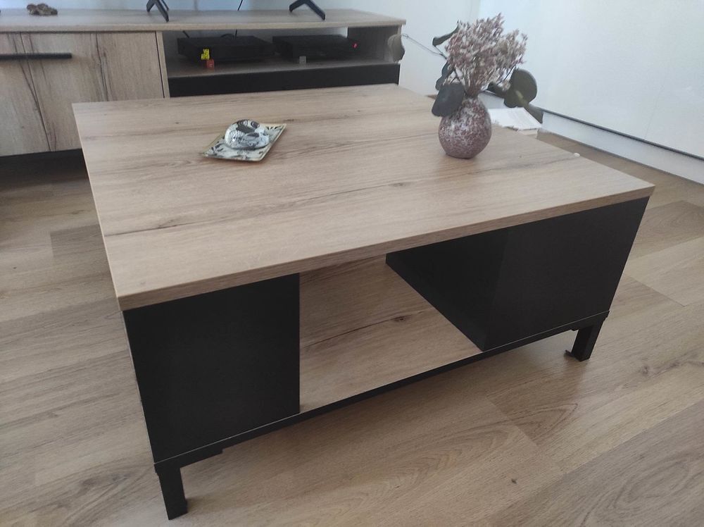 Table basse ch&ecirc;ne et noir Meubles