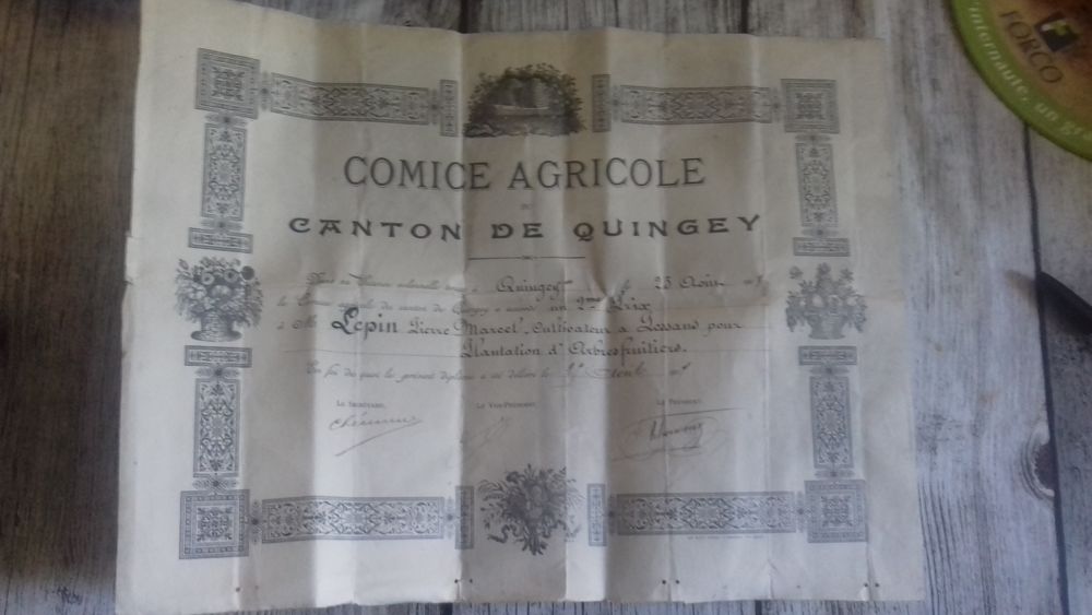 Dipl&ocirc;me Prix comice agricole 1907 