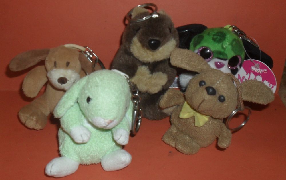 Lot de 5 porte clefs peluches animaux. 
