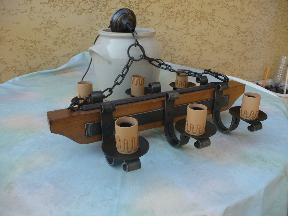Lustre bois et m&eacute;tal Décoration