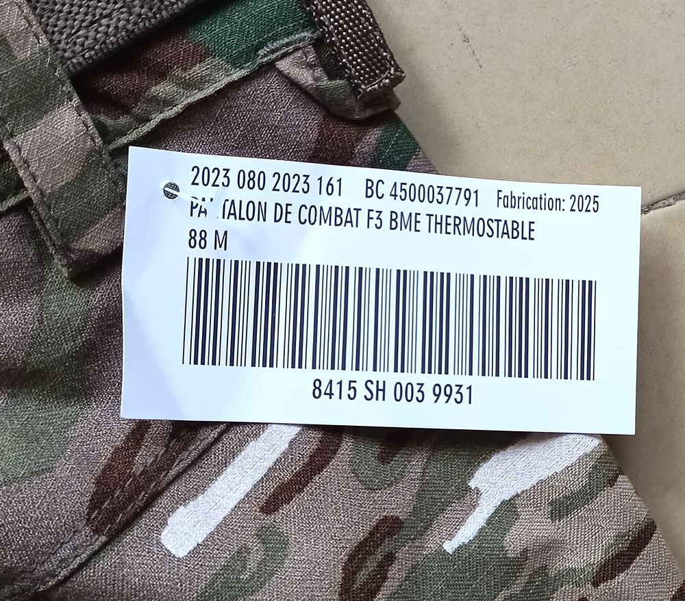 Pantalon militaire combat F3 BME Thermostable Arm&eacute;e Fr 2025 Sports