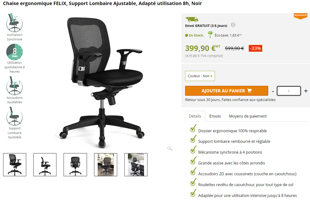 Chaise ergonomique FELIX ChaisePro Meubles
