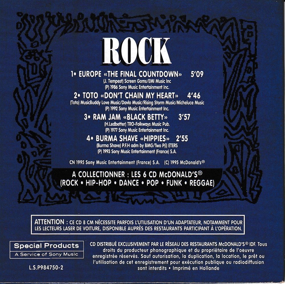 CD Rock Objet Publicitaire McDonald's CD et vinyles