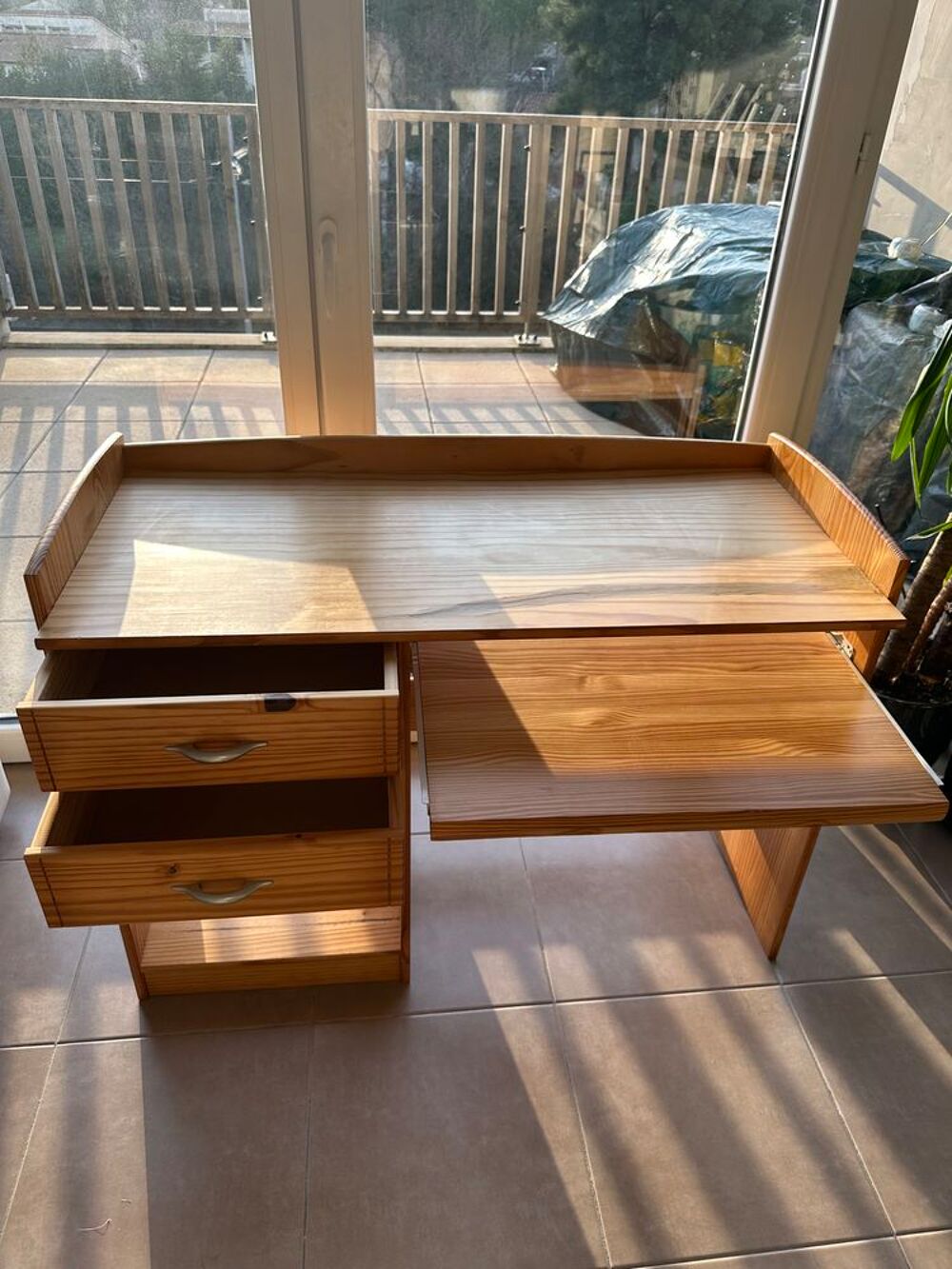 Bureau en bois avec plateau coulissant et 2 tiroirs Meubles
