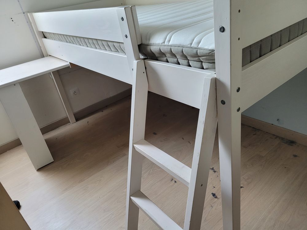 Lit combin&eacute; bureau 90x190 mi hauteur blanc Meubles
