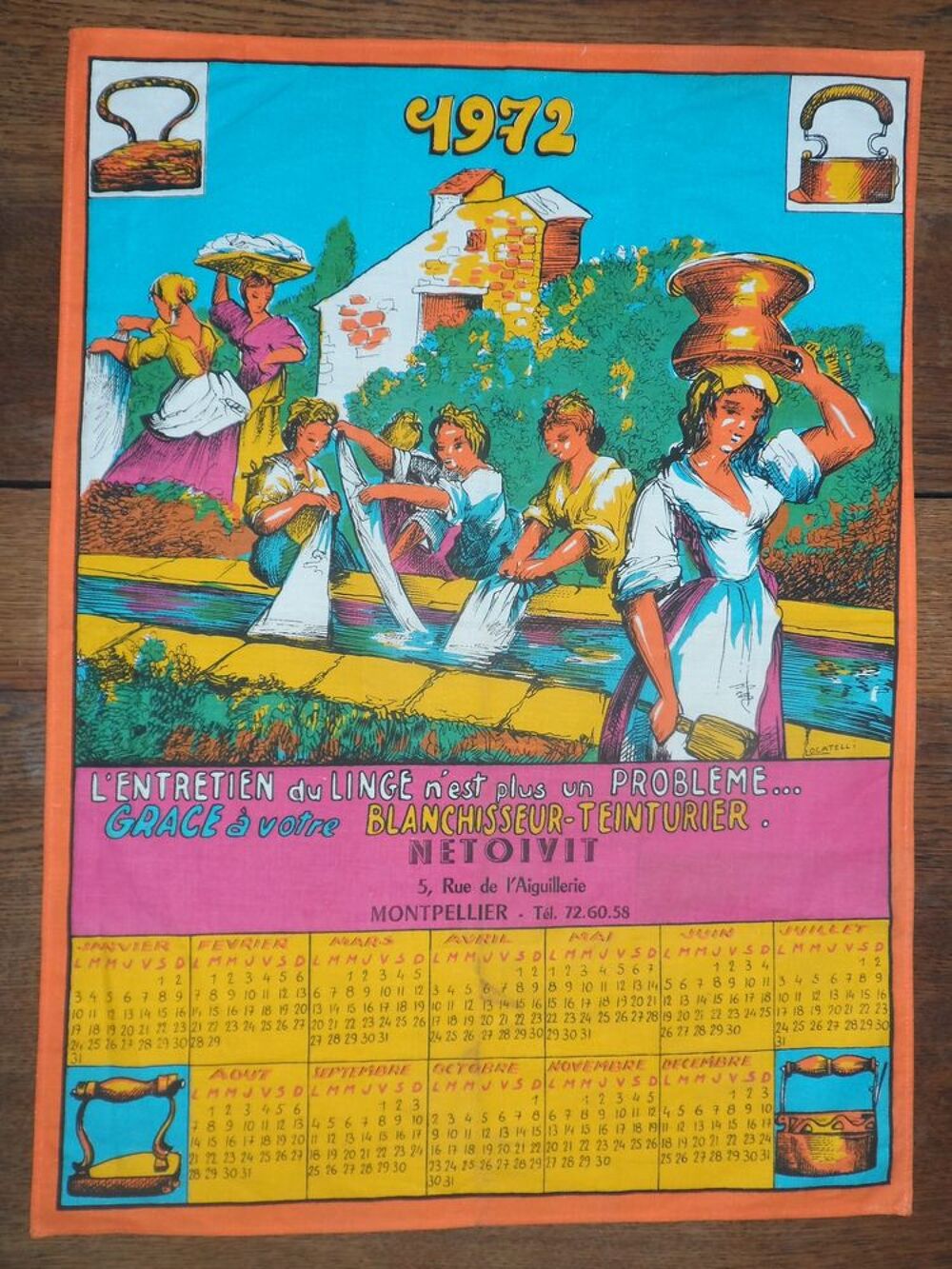 Essuie-mains neuf calendrier 1972 - 64 cm X 46 cm
Neuf Cuisine