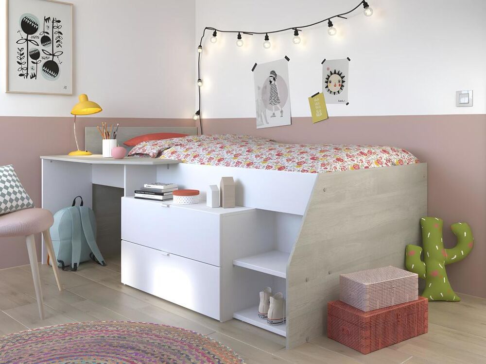 Lit enfant multifonctionnel avec bureau et rangements Mobilier enfants