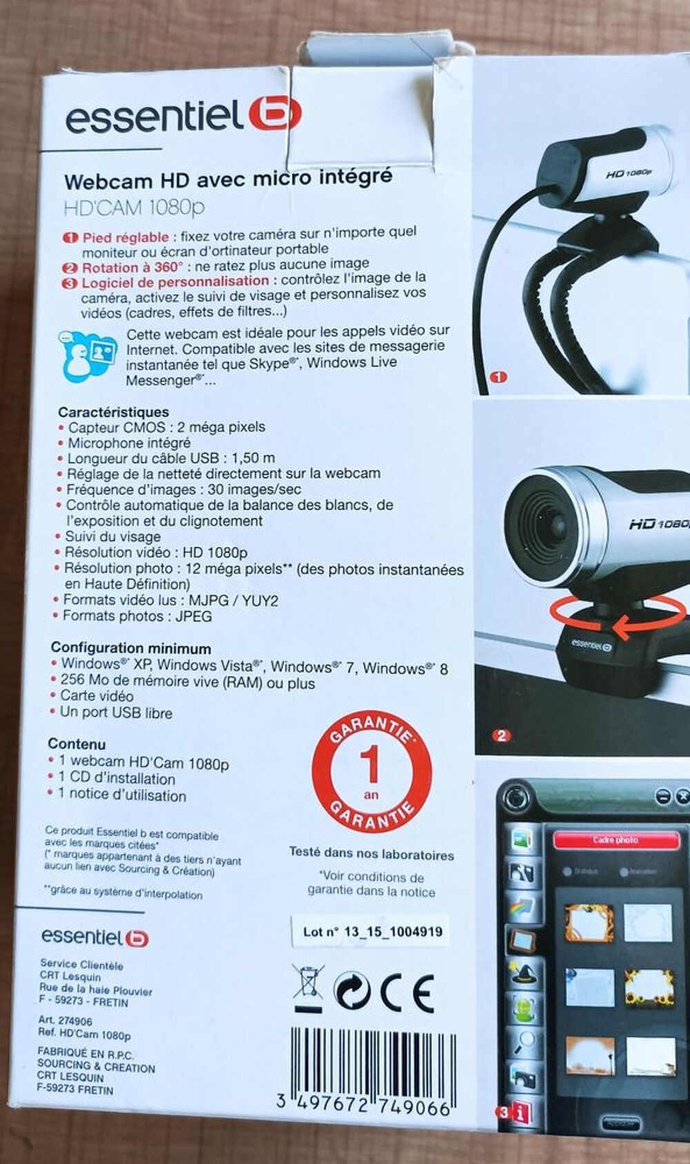 Webcam 1080p Essentiel avec micro int&eacute;gr&eacute; Photos/Video/TV