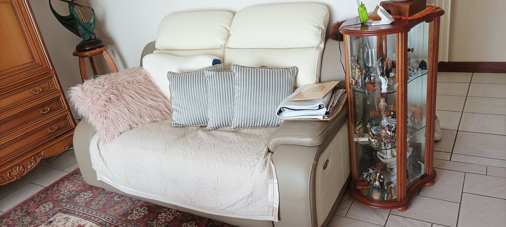 Salon complet en cuir v&eacute;ritable. Meubles
