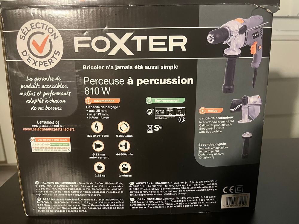 Perceuse &agrave; percussion 810W FOXTER + 8 for&ecirc;ts bois GO/ON Bricolage