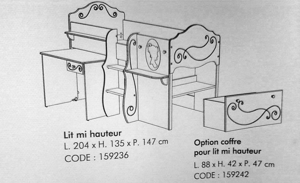 LIT mi-hauteur +BUREAU+COFFRE 90/200 Meubles