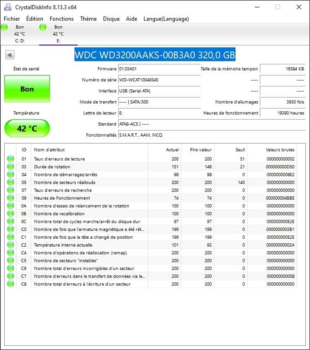Disque dur WESTERN DIGITAL 320 Go, 3,5 pouces Matriel informatique