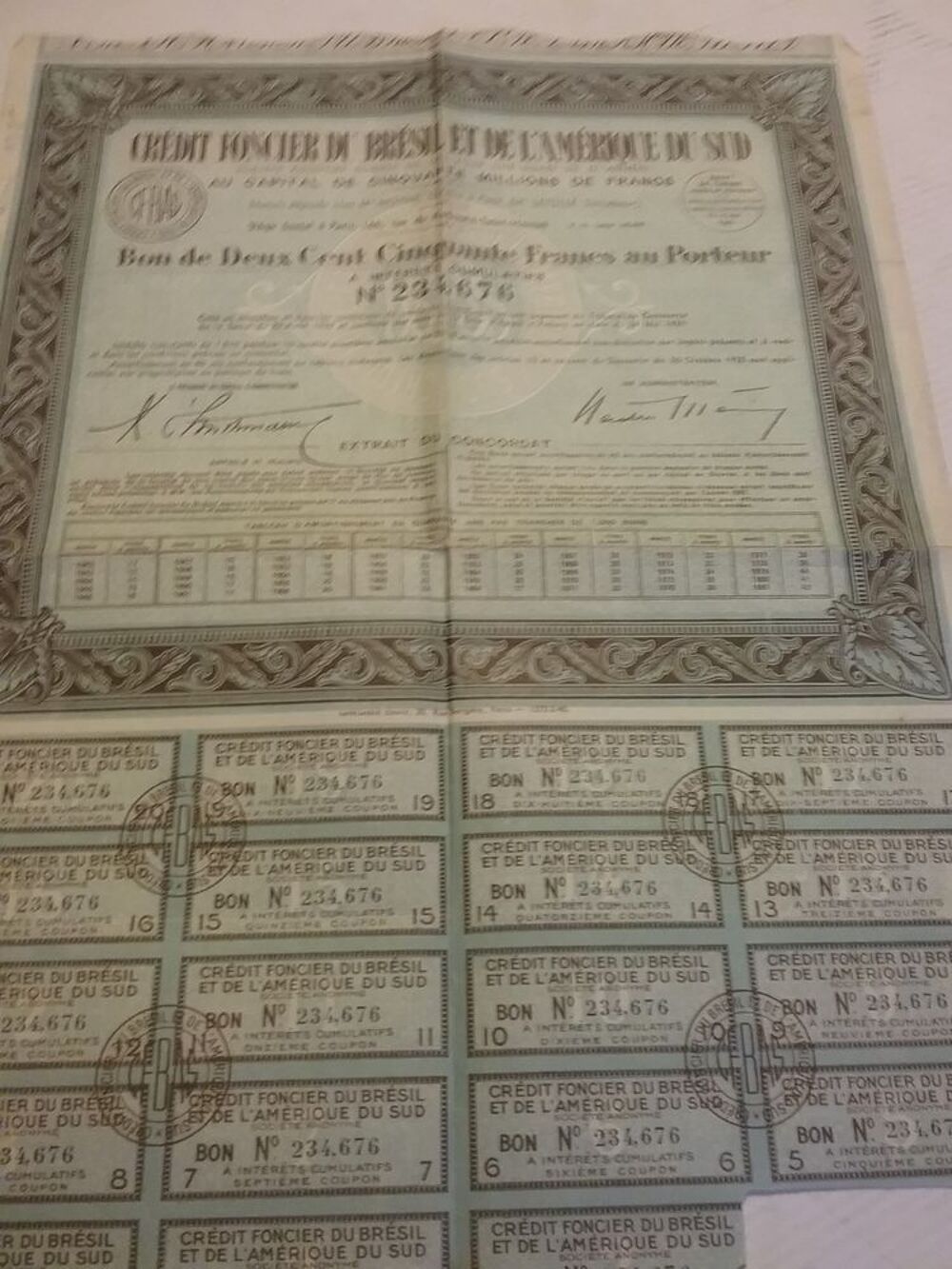 Vieux documents obligations emprunts de 1929 