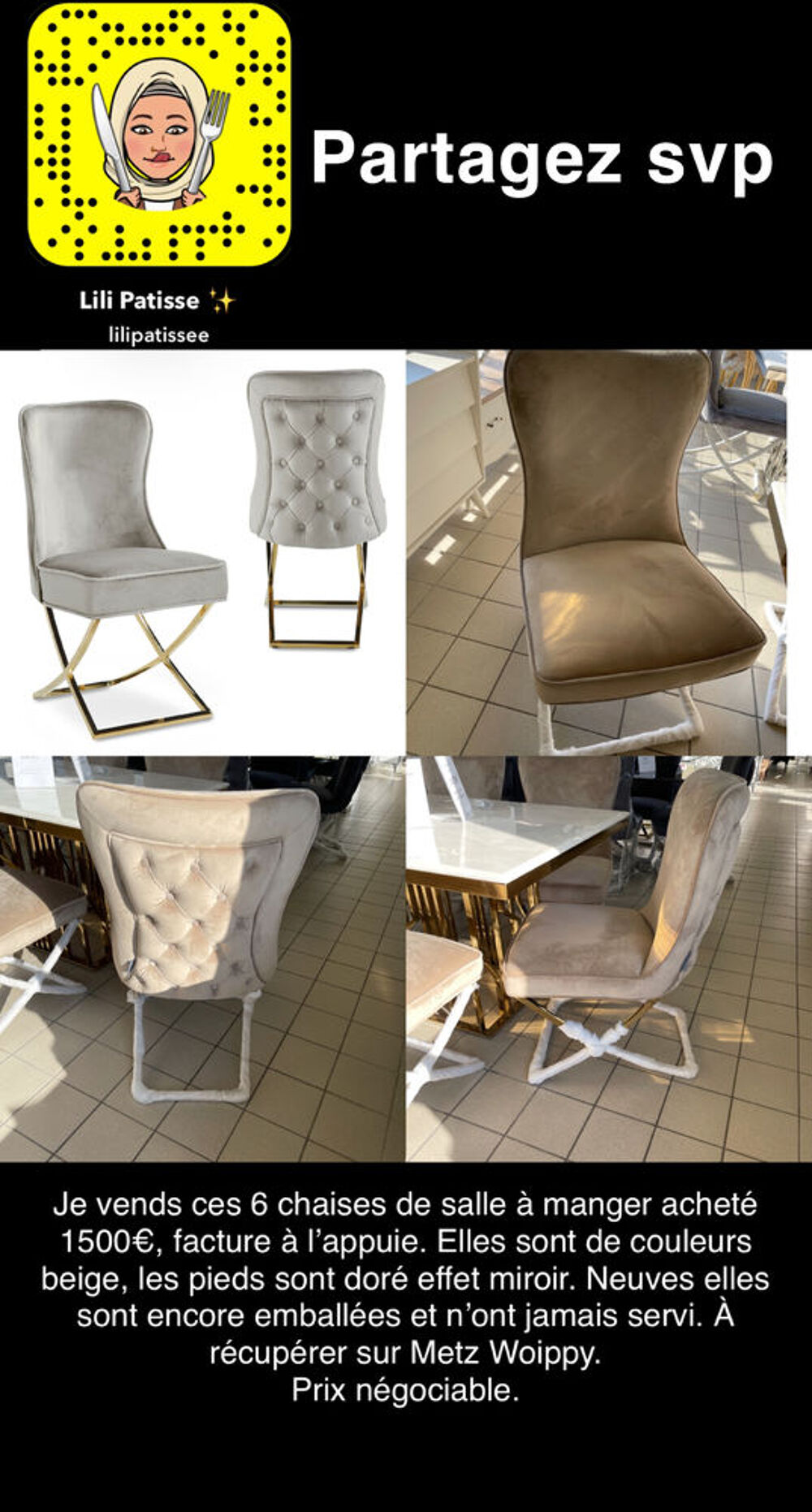 Chaises de salle &agrave; manger neuves Meubles