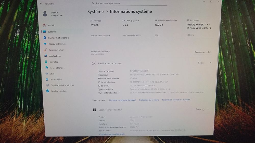 Dell Pr&eacute;cision t3610-X&eacute;on/16GB/SSD 250GB/HDD 500GB/Wind11Pro Matériel informatique