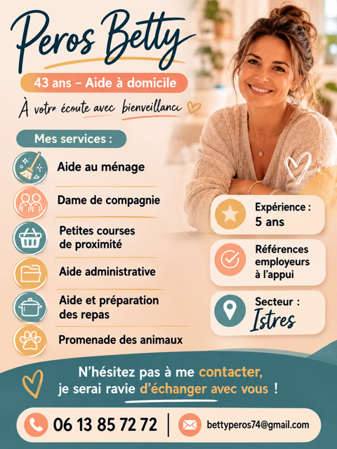  je propose mes services d'aide &agrave; la personne 0 13800 Istres