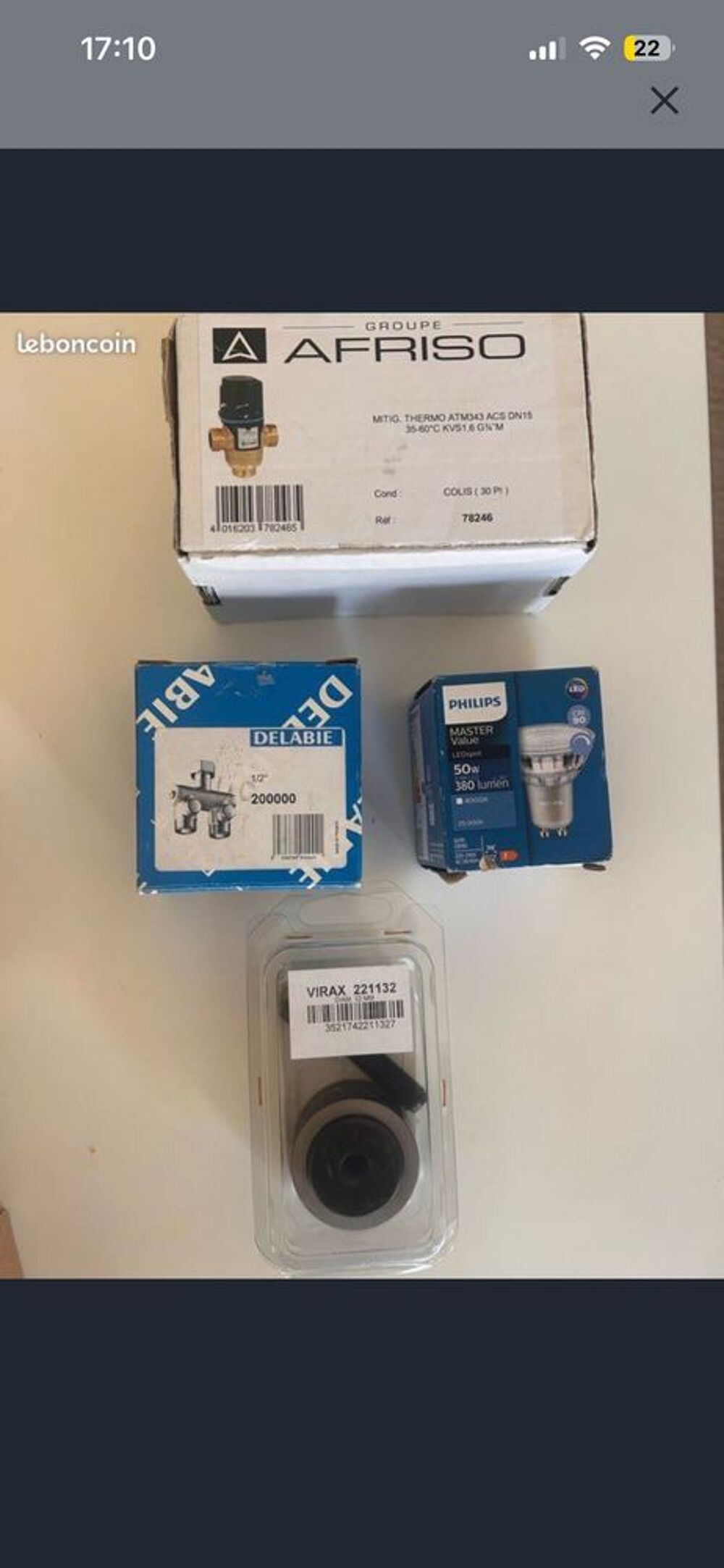 Lot plomberie pro neuf Delabie Tempostop Afriso Virax Bricolage