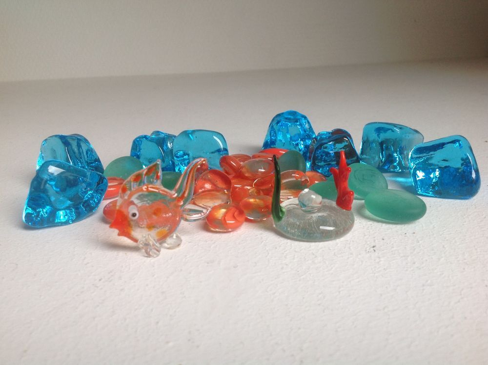 POISSON ALGUES GLA&Ccedil;ONS ET PETITS GALETS EN VERRE Envoi Possi Décoration