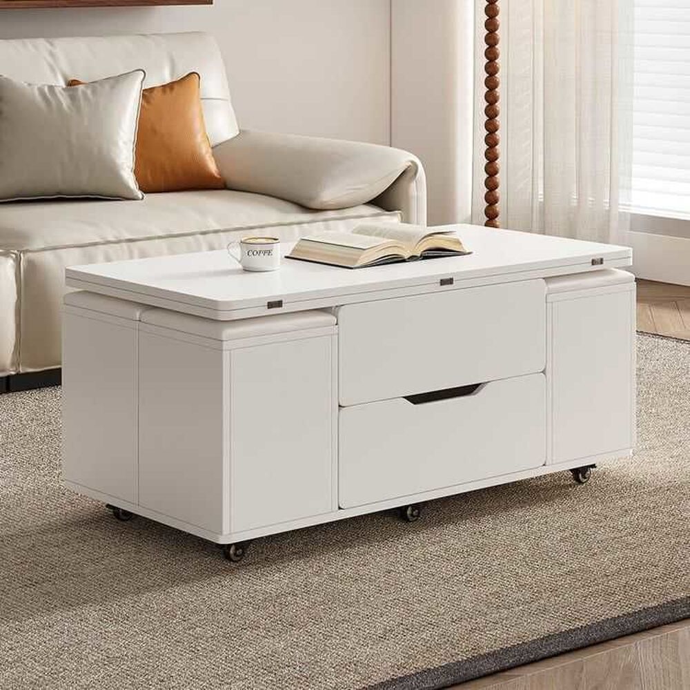 Table basse pliable avec plateau relevable + 4 tabourets et rangement Meubles