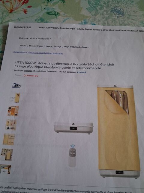 SECHE-LINGE ELECTRIQUE PORTABLE UTEN 1000W 20 Le Blanc-Mesnil (93)