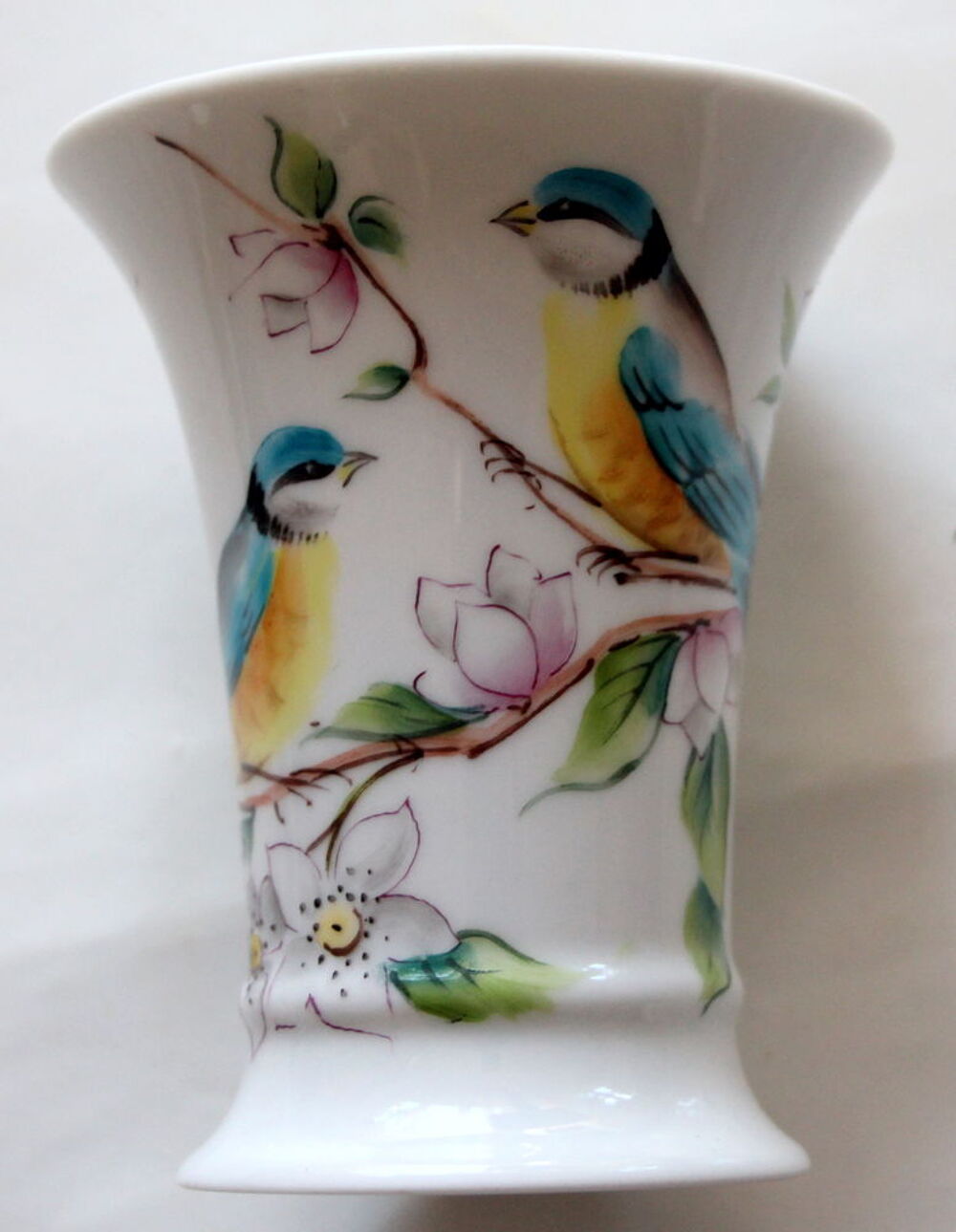 Vase gobelet en porcelaine oiseaux peint &agrave; la main Décoration