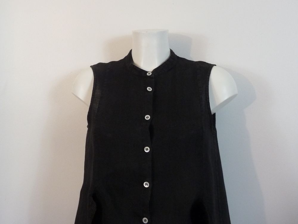 Top/ Chemise en Lin Noir &agrave; 2 Pans &agrave; Nouer- Stefano Mortari Vêtements