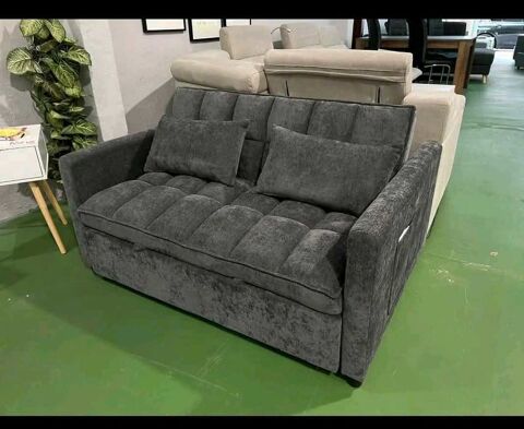 Canap� convertible 2 places en tissu velours gris �  confortable et �l�gant 351 Villemomble (93)