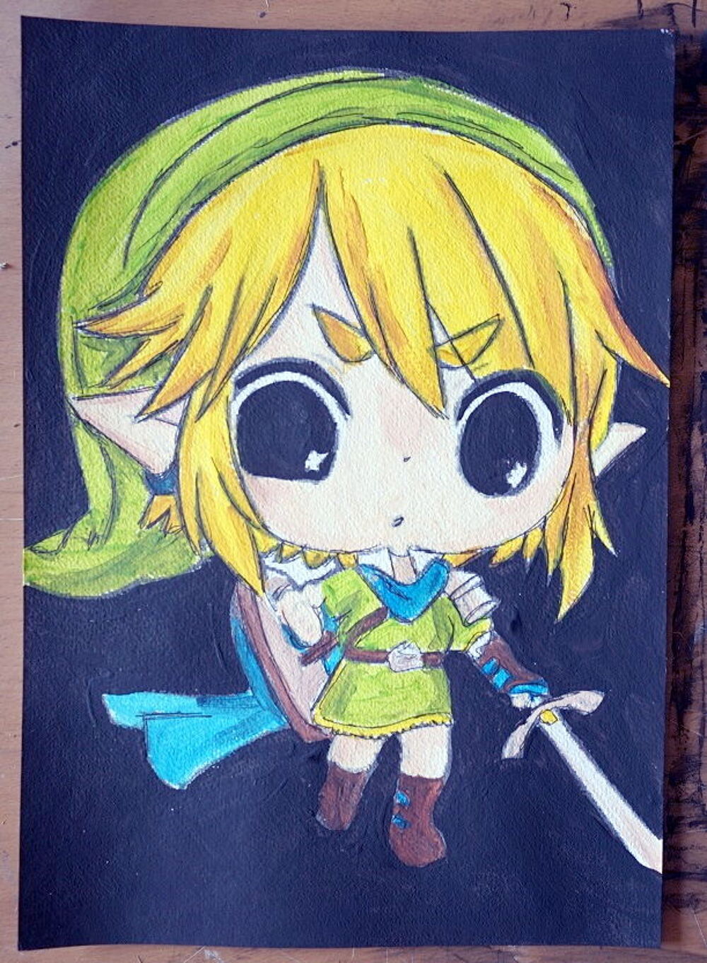peinture - link - chibi - sur papier aquarelle - for Décoration