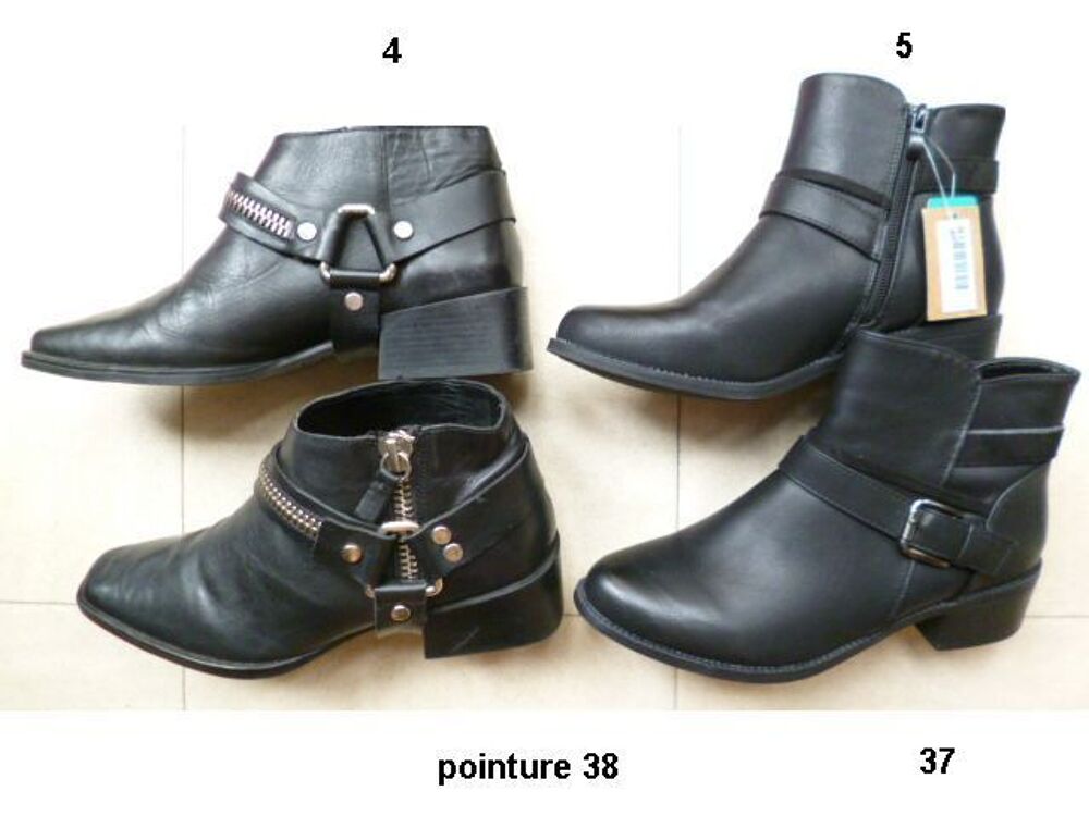 BOTTINES CUIR NOIR - 37 et 38 - zoe Chaussures